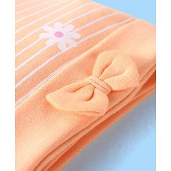 Babyhug 100% Cotton Cap Floral Printed with Bow Applique  Orange - Diameter 9 Cm
