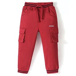 Babyhug Cotton Spandex Full Length Jogger - Red