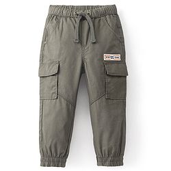 Babyhug Cotton Woven Full Length Solid Trouser - Olive Grey