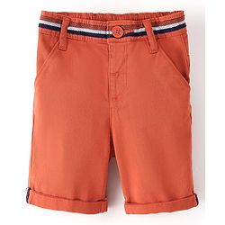 Babyhug Cotton Spandex Knee Length Stretchable Shorts Solid Colour - Orange