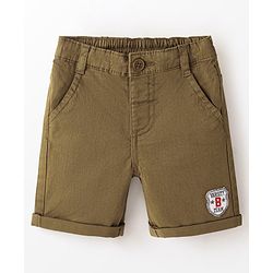 Babyhug Cotton Spandex Knee Length Stretchable Shorts Varsity B Team Patch - Khaki