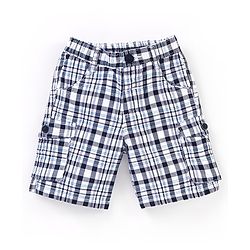 Babyhug 100% Cotton Woven Knee Length Checked Stretchable Bermuda - Blue