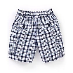Babyhug 100% Cotton Woven Knee Length Checked Stretchable Bermuda - Blue