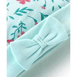 Babyhug 100% Cotton Cap Floral Printed with Bow Applique - Blue