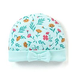 Babyhug 100% Cotton Cap Floral Printed with Bow Applique - Blue