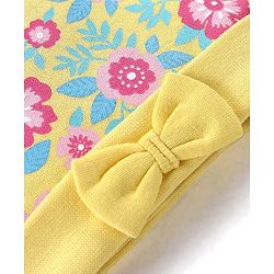 Babyhug 100% Cotton Cap Floral Printed with Bow Applique - Yellow