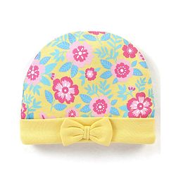 Babyhug 100% Cotton Cap Floral Printed with Bow Applique - Yellow