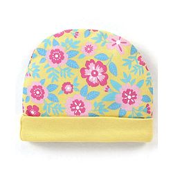 Babyhug 100% Cotton Cap Floral Printed with Bow Applique - Yellow
