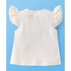 Babyhug 100% Cotton Frill Sleeves Tee With With Headband & Butterfly Graphics- Off White