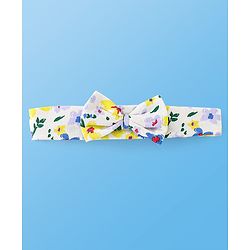 Babyhug 100% Cotton Frill Sleeves Tee With With Headband & Butterfly Graphics- Off White