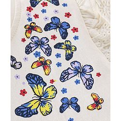 Babyhug 100% Cotton Frill Sleeves Tee With With Headband & Butterfly Graphics- Off White
