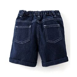 Babyhug Cotton Woven Half Sleeves Striped Party Wear Shirt & Denim Shorts Set with Bow Tie & Suspenders - Blue
