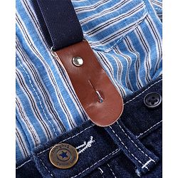 Babyhug Cotton Woven Half Sleeves Striped Party Wear Shirt & Denim Shorts Set with Bow Tie & Suspenders - Blue