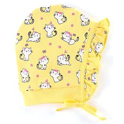 Babyhug 100% Cotton Cap Kitty & Floral Print Pack Of 2 Pink & Yellow - Diameter 12.5