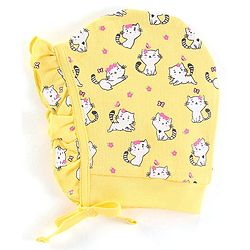 Babyhug 100% Cotton Cap Kitty & Floral Print Pack Of 2 Pink & Yellow - Diameter 12.5