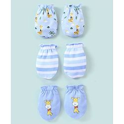 Babyhug 100% Cotton Striped Mittens - Pack of 3