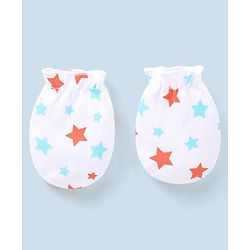Babyhug 100% Cotton Star Print Mittens Pack of 5 - White Orange & Blue