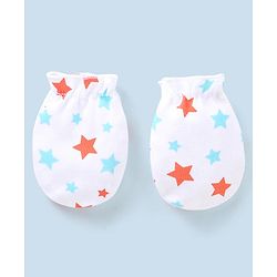 Babyhug 100% Cotton Star Print Mittens Pack of 5 - White Orange & Blue