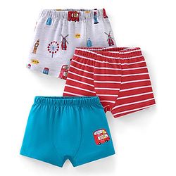 Babyhug 100% Cotton Briefs Stripes & Car Print Pack of 3 - Blue Grey & Maroon