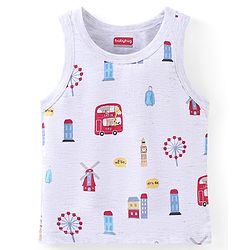 Babyhug 100% Cotton Sleeveless Sando Bus & Wild Animals Print Pack of 3 - Red Blue & Grey