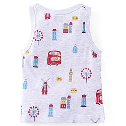 Babyhug 100% Cotton Sleeveless Sando Bus & Wild Animals Print Pack of 3 - Red Blue & Grey