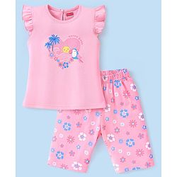 Babyhug Cotton Knit Short Sleeves Night Suit Heart Print - Pink