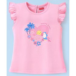 Babyhug Cotton Knit Short Sleeves Night Suit Heart Print - Pink