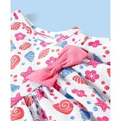 Babyhug 100% Cotton Sleeveless Top & Capri Set Shells Print - White & Pink