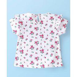 Babyhug 100% Cotton Knit Half Sleeves Floral Graphics & Frill Detailing T-Shirt - White & Pink