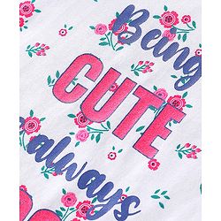 Babyhug 100% Cotton Knit Half Sleeves Floral Graphics & Frill Detailing T-Shirt - White & Pink