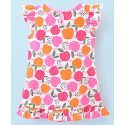 Babyhug Cotton Knit Frill Sleeves Nighty with Fruits Print - Multicolour