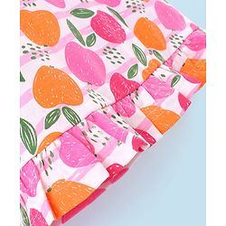 Babyhug Cotton Knit Frill Sleeves Nighty with Fruits Print - Multicolour