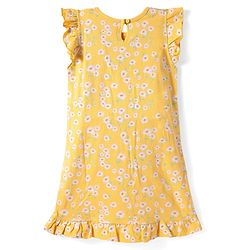 Babyhug Cotton Knit Short Sleeves Nighty Floral Print - Yellow