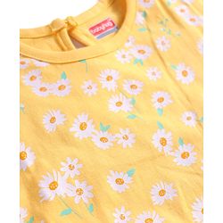Babyhug Cotton Knit Short Sleeves Nighty Floral Print - Yellow