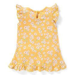 Babyhug Cotton Knit Short Sleeves Nighty Floral Print - Yellow