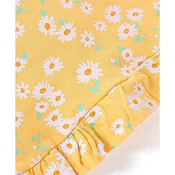 Babyhug Cotton Knit Short Sleeves Nighty Floral Print - Yellow