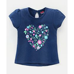 Babyhug Cotton Knit Cap Sleeves Capri Night Suit Floral Print - Navy