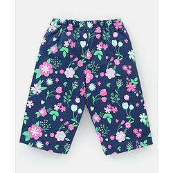 Babyhug Cotton Knit Cap Sleeves Capri Night Suit Floral Print - Navy