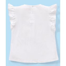 Babyhug Cotton Knit Frill Sleeves Top with Hawaii Graphics Print - White