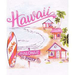Babyhug Cotton Knit Frill Sleeves Top with Hawaii Graphics Print - White