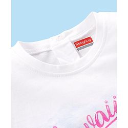 Babyhug Cotton Knit Frill Sleeves Top with Hawaii Graphics Print - White