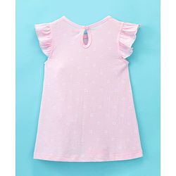 Babyhug Cotton Knit Frill Sleeves Nighty Heart Print - Pink