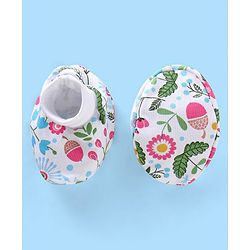 Babyhug 100% Cotton Floral print Mittens & Booties  - White