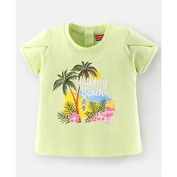Babyhug 100% Cotton Half Sleeves Tee With Beach Graphics- Lime Green