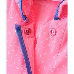 Babyhug Full Sleeves Calf Length Hooded  Raincoat Solid Colour Polka Dot Print- Pink