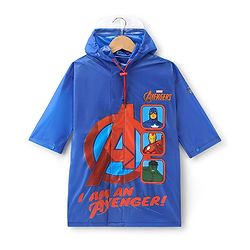 Babyhug Full Sleeve Calf Length Raincoat Avengers Print - Blue