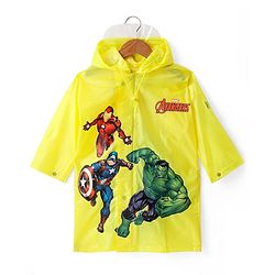 Babyhug Full Sleeves Hooded Raincoat Avengers Print - Yellow