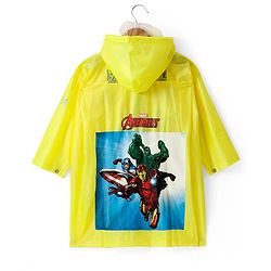 Babyhug Full Sleeves Hooded Raincoat Avengers Print - Yellow