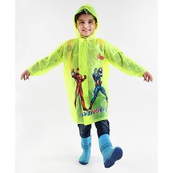 Babyhug Full Sleeves Hooded Raincoat Avengers Print - Green