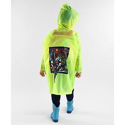 Babyhug Full Sleeves Hooded Raincoat Avengers Print - Green